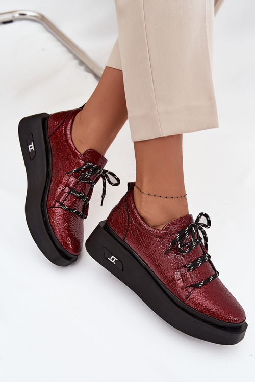 Шкіряні Лаковані Жіночі Мокасини На Платформі Artiker 57C2046 Бордовый