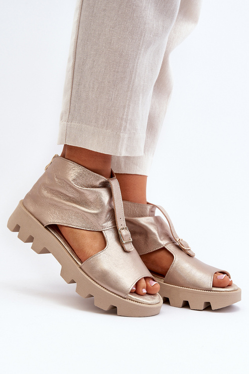 Шкіряні жіночі босоніжки Zazoo 999 із золотою блискавкою