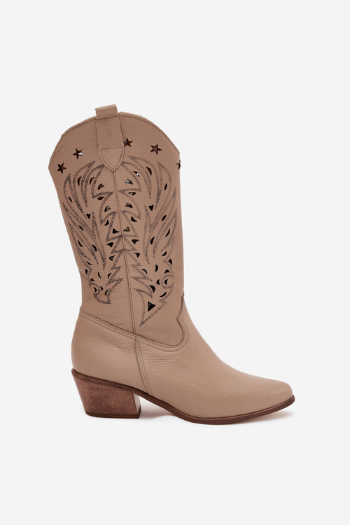 Шкіряні Чоботи З Перфорованою Накладкою Темно-Бежеві Zazoo 3714