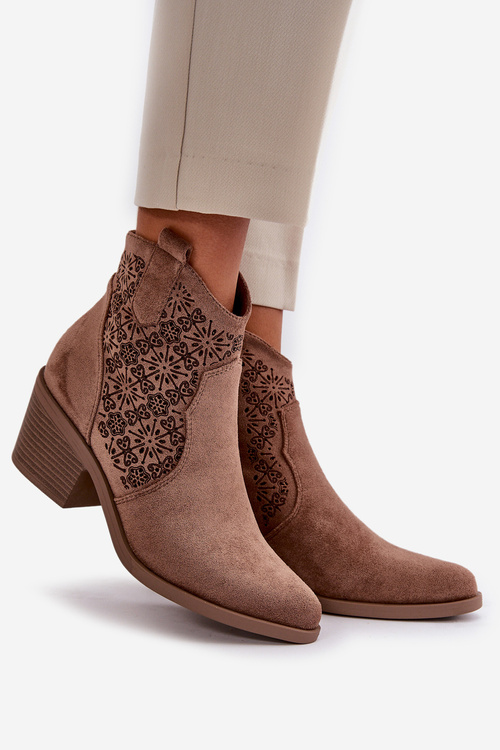 Перфоровані ковбойські черевики на блискавці Еко-замшеві коричневі S.Barski HY42-944