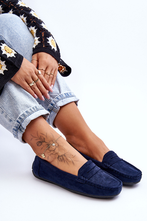 Жіночі замшеві мокасини темно-синього кольору Lenvie