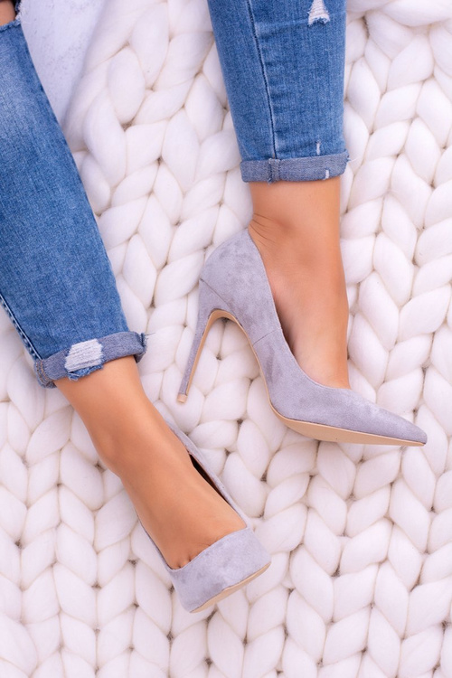 Жіночі замшеві сірі туфлі на шпильці Lu Boo із загостреним кольором