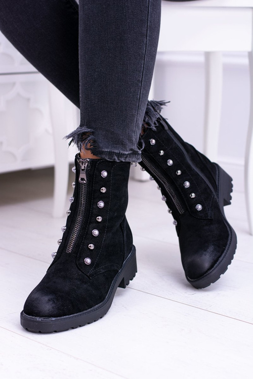 Чорні жіночі черевики повстяні утеплені Trappers Dowito