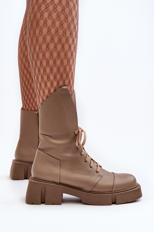 Жіночі шкіряні ботильйони Chelsea на масивному підборі Zazoo 976A темно-бежевий