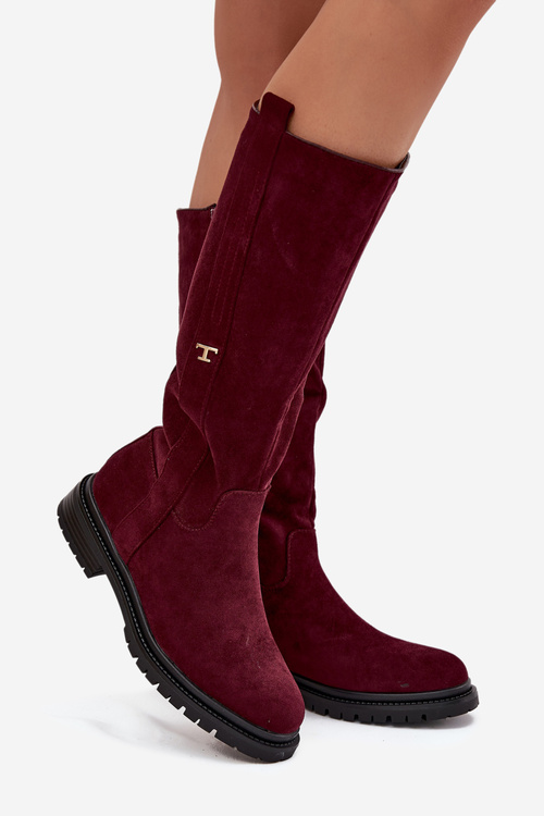 Жіночі утеплені чоботи на плоскому каблуці Eco замш Бордо Delyssa