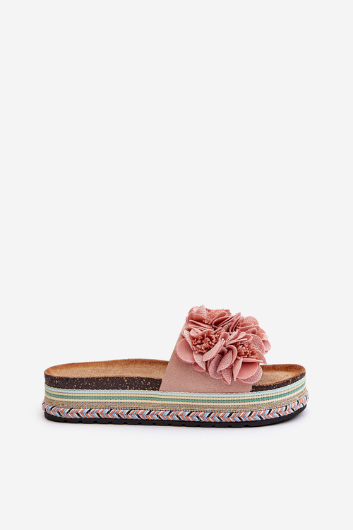 Жіночі босоніжки на платформі, прикрашені квітами, рожеві Nodina