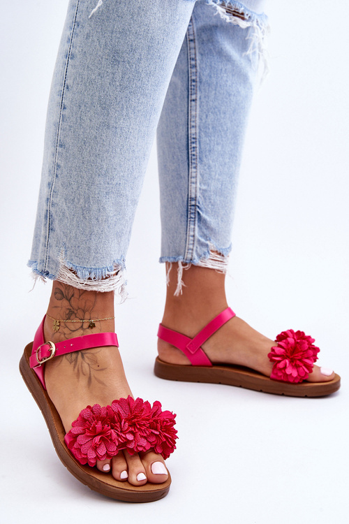 Жіночі босоніжки з текстильними квітами Fuchsia Fiori