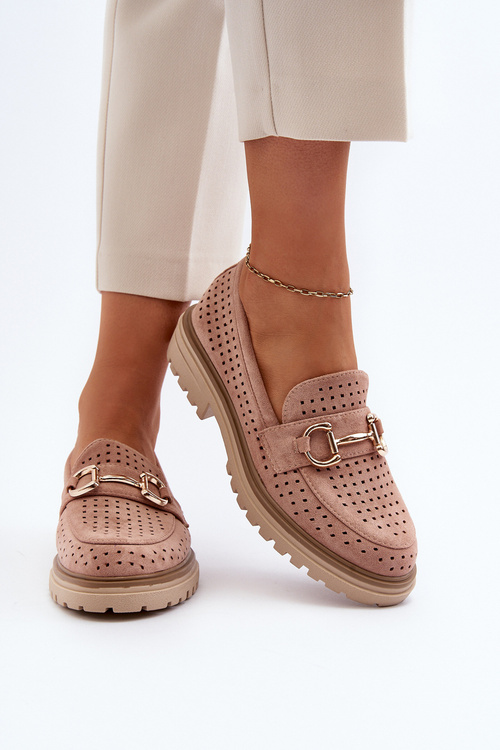 Жіночі рожеві лофери з перфорацією та прикрасою Talesse