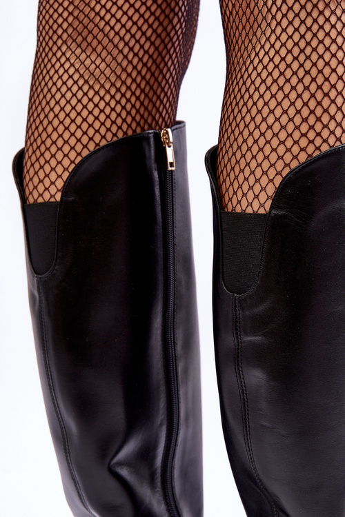 Чоботи жіночі шкіряні на підборах Lewski 2928/B Чорні