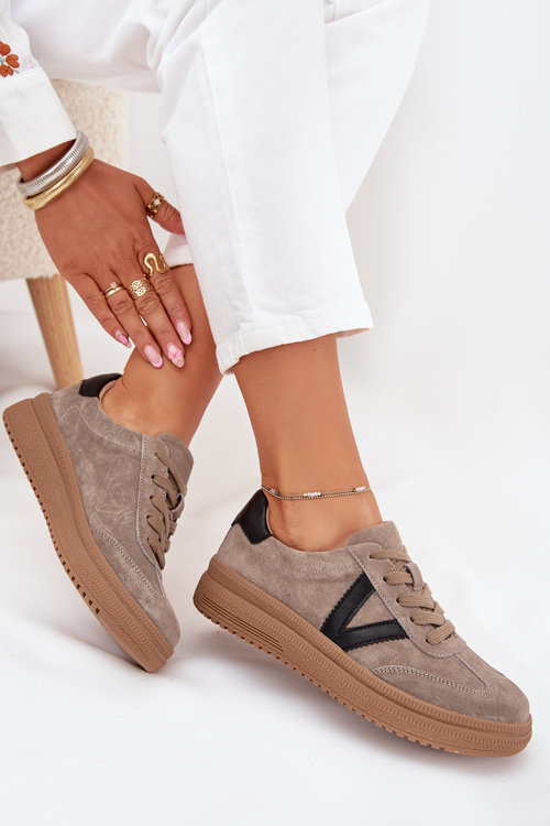 Замшеві Жіночі Кросівки На Платформі Vinceza 79562 Темно-бежеві