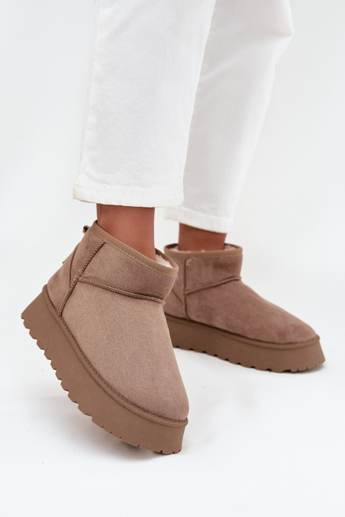 Жіночі зимові чоботи на платформі темно бежеві Celyra