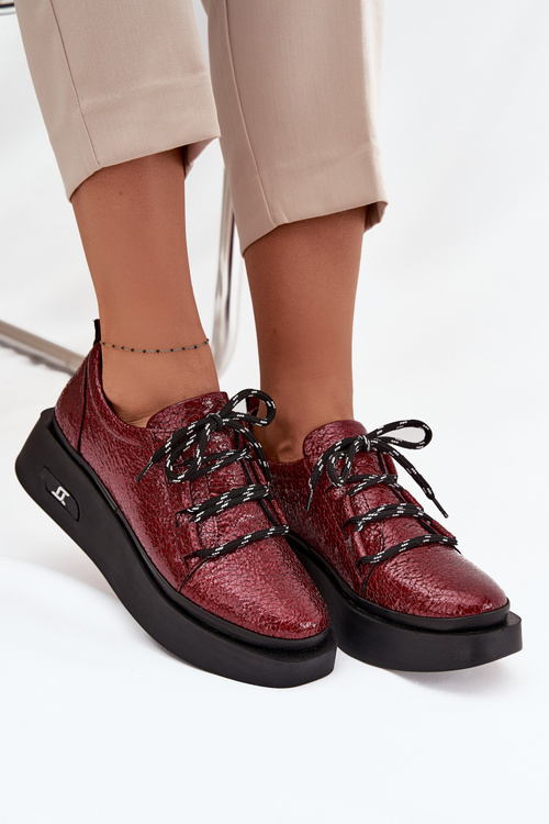 Шкіряні Лаковані Жіночі Мокасини На Платформі Artiker 57C2046 Бордовый