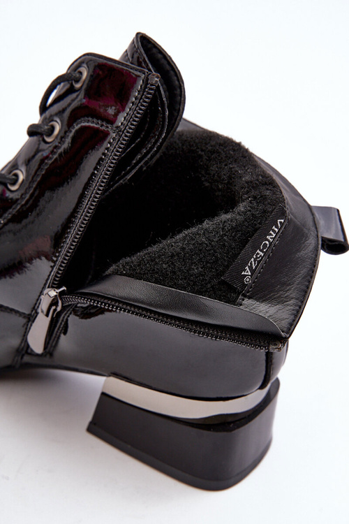 Лаковані теплі черевики на шнурівці Black Cathrine