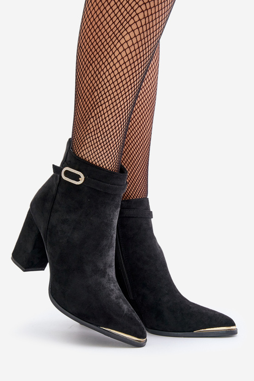 Теплі жіночі ботильйони з гострими носами на каблуці Чорні Laoreina