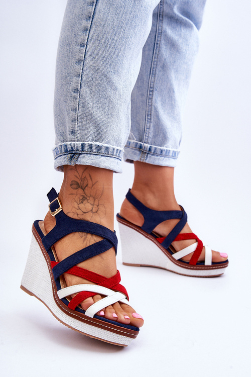 Босоніжки на танкетці з ремінцями темно-сині Ellen