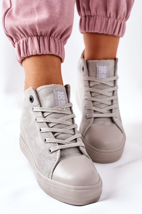 Шкіряні кросівки на танкетці Big Star II274093 сірі