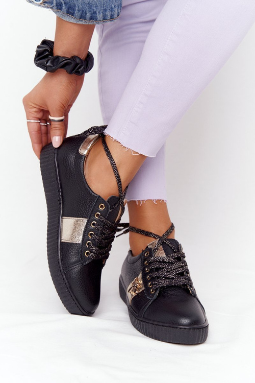 Жіночі шкіряні кросівки Lewski Shoes 2786-0 чорно-золоті
