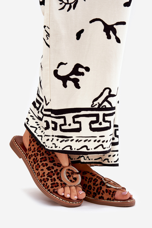 Плоскі Сандалі З Декорацією Леопардові Коричневі Haliones