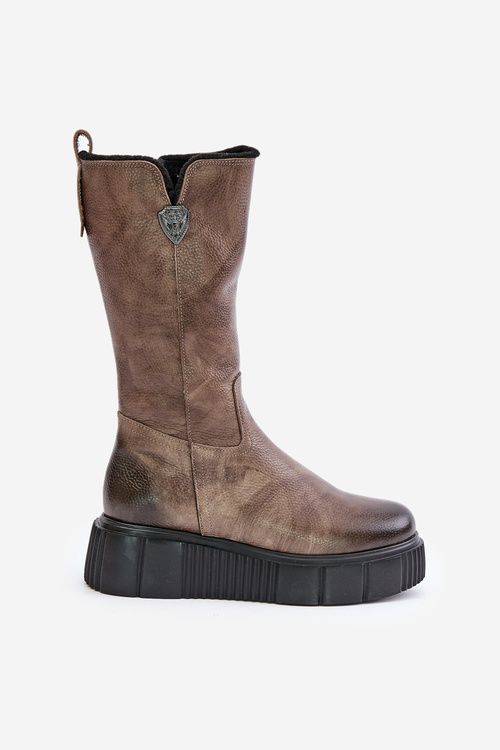 Zazoo 70121 Жіночі шкіряні чоботи з вовною коричневого кольору