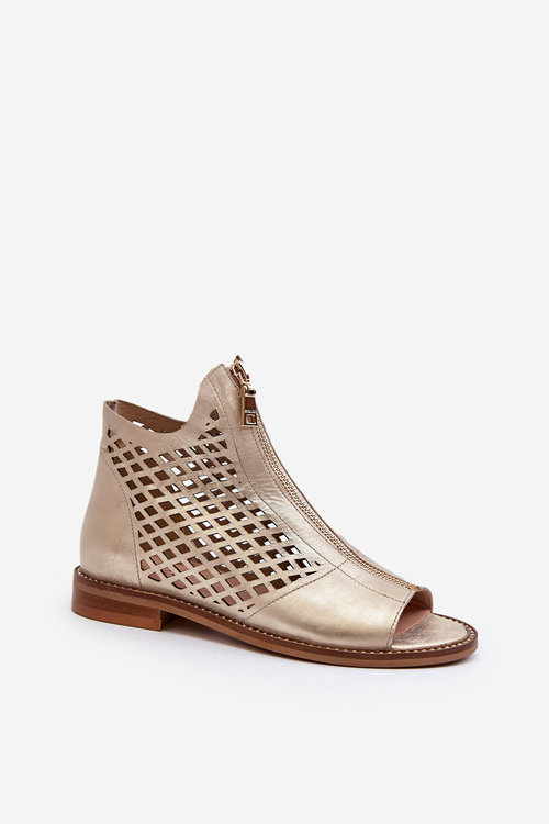 Шкіряні босоніжки з вирізом і блискавкою, золото Zazoo 977/L