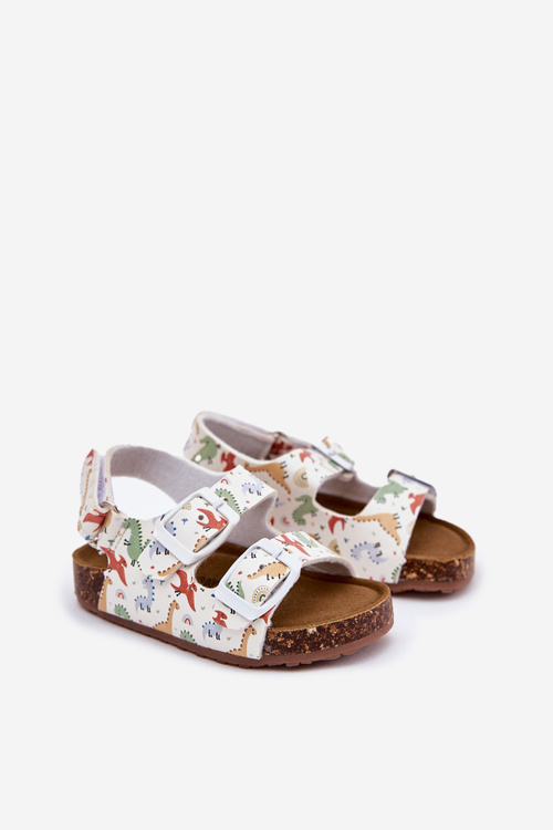 Дитячі сандалі на корковій підошві з пряжками динозаври багатокольорові Thessa