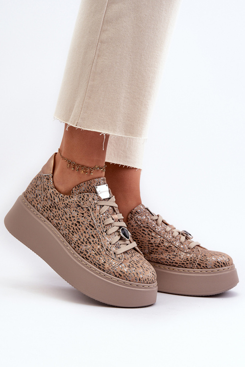 Шкіряне спортивне взуття на платформі Maciejka 06191-10 Beige