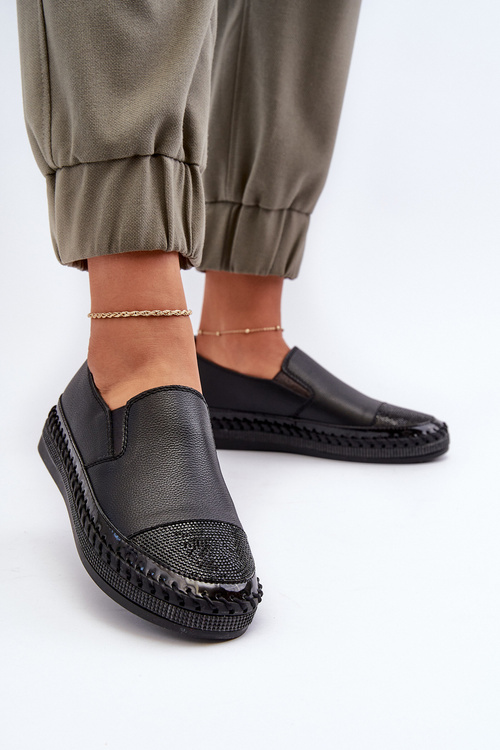 Жіночі чорні шкіряні туфлі на платформі D&A LR370