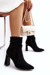 Жіночі ботильйони на блоковому каблуці та рюшах чорного кольору Phaga