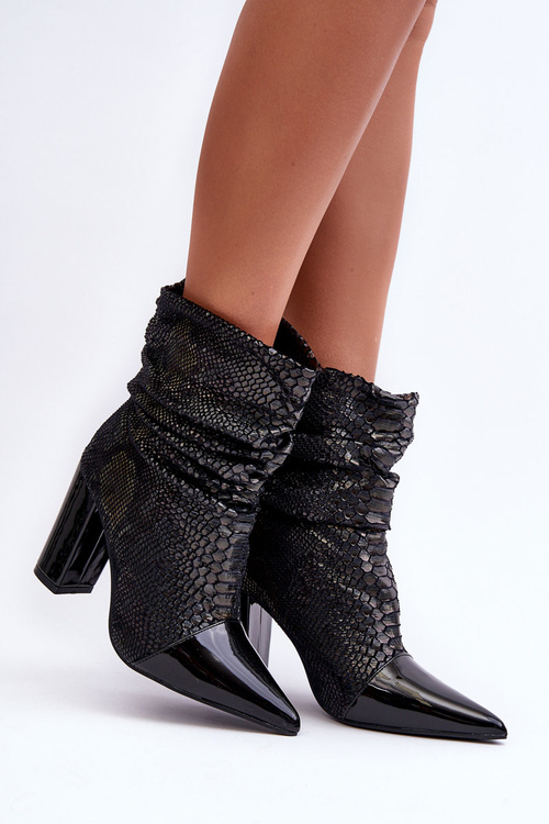 Чоботи зі змійовим візерунком і каблуком Чорні Casima