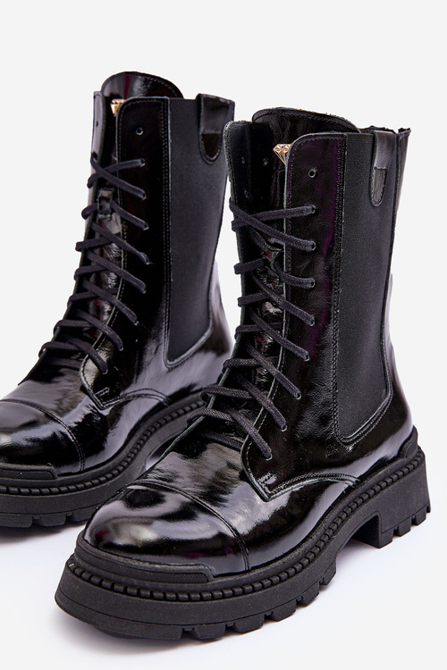 Шкіряні жіночі ботильйони на шнурівці Чорні Nicole 2836