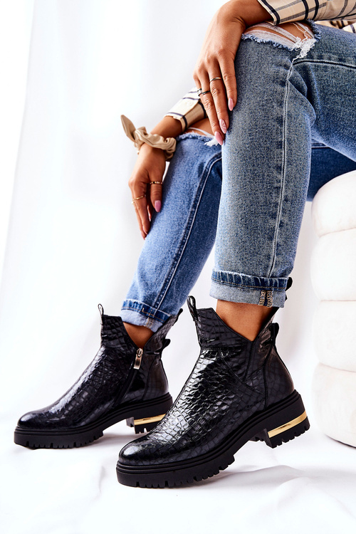 Утеплені шкіряні чоботи Crocodile Black Tanya