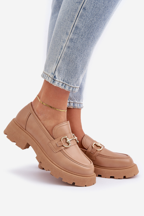 Жіночі Мокасини З Золотою Деталлю Бежеві Ferietta