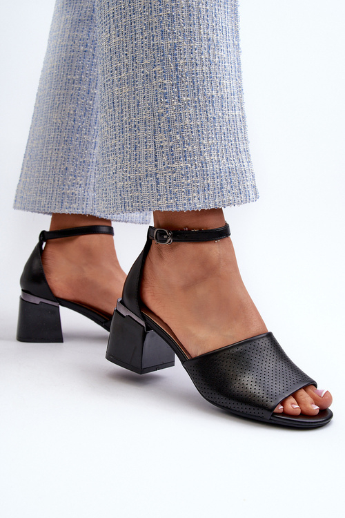 Жіночі босоніжки на високих підборах з чорної екошкіри Horissa