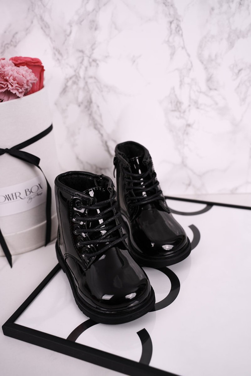 Чоботи дитячі теплі на блискавці лаковані чорні Ammy