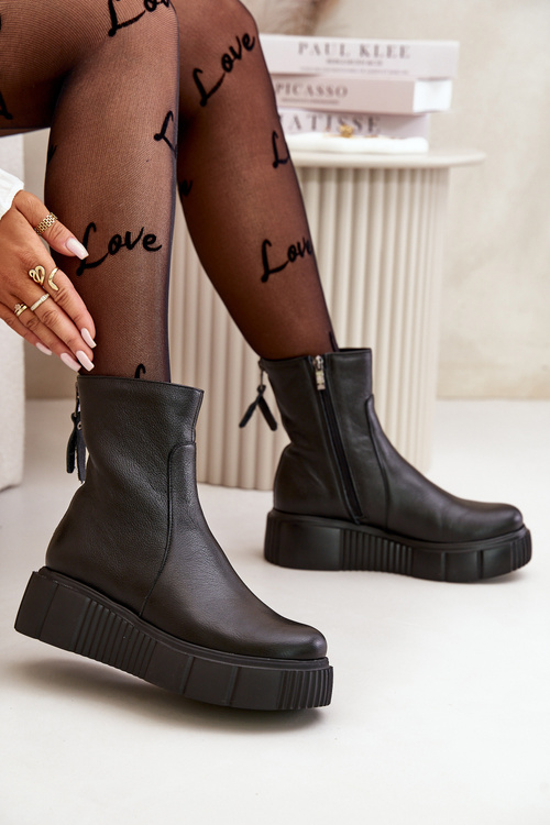 Чорні жіночі шкіряні ботильйони на платформі Zazoo 60369