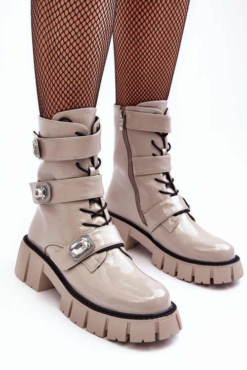 Жіночі блискучі чоботи на шнурівці світло-сірі SBarski MR870-61