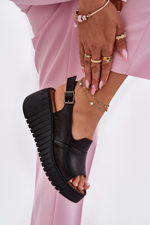 Жіночі Сандалі З Природної Шкіри На Танкетці Artiker Чорні 54C0791