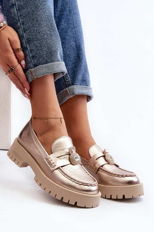 Шкіряні лофери із золотим декором CheBello 4291