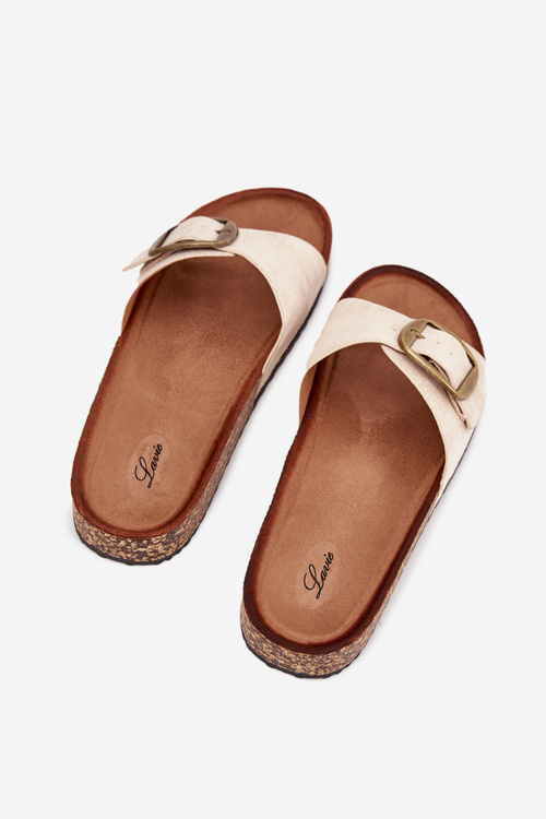 Жіночі сандалі з пряжкою на корковій платформі бежеві Zavira