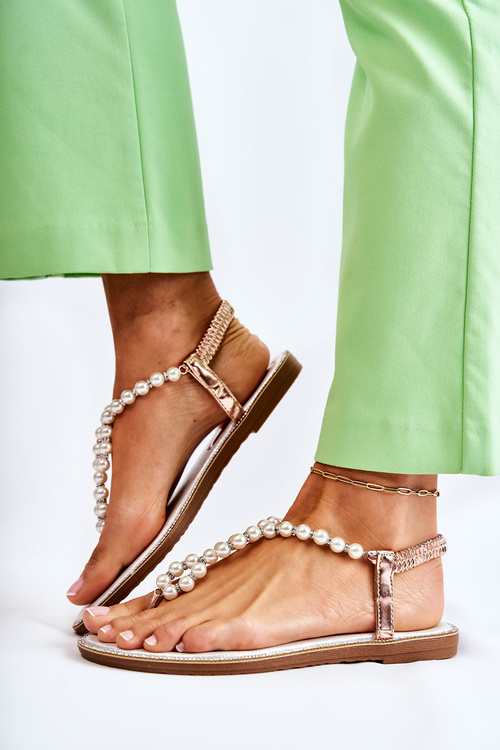 Модні Босоніжки В'єтнамки З Перлами Rose Gold Isalia