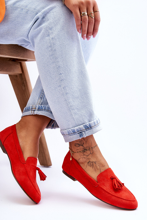 Замшеві класичні лофери з бахромою Темно-помаранчеві Averil
