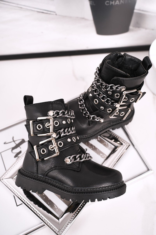 Чоботи дитячі теплі з хутряними пряжками ланцюжок чорні Fun Time