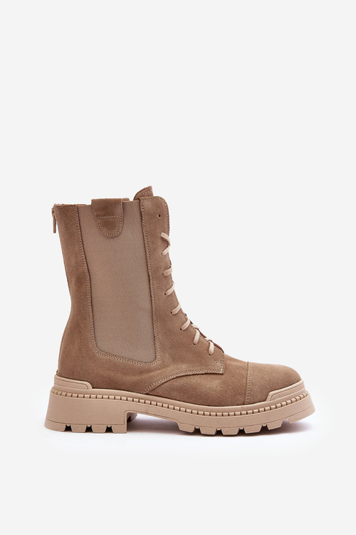 Жіночі замшеві ботильйони на шнурівці бежеві Nicole 2836
