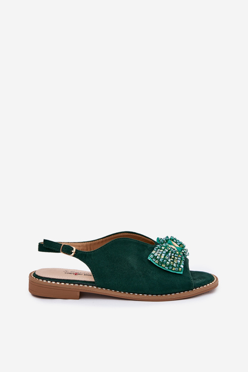 Жіночі Сандалі З Бантом На Низькому Каблуку S.Barski KV51-014 Зелені