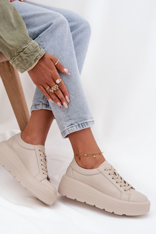 Шкіряні кросівки на масивній платформі Бежева Sylvessa