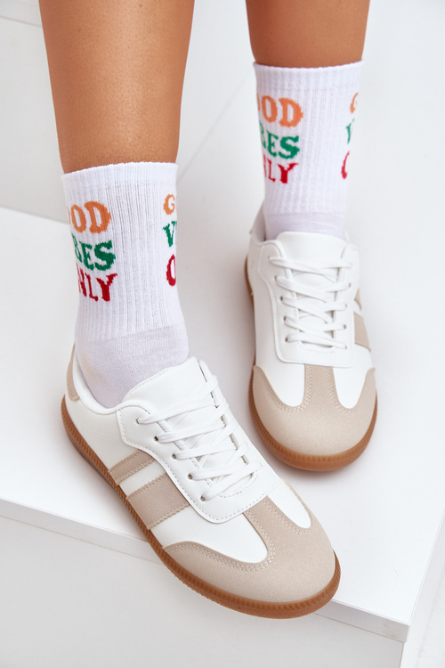 Низькі Жіночі Кросівки З Еко Шкіри Бежево-Білі Nonalorin