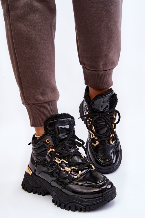 Жіночі утеплені спортивні черевики на шнурівці Trappers Black Bastini