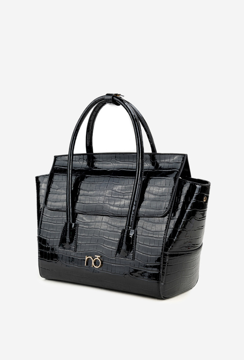 Лакована сумка чемодан з тисненням NOBO BAG5810-M20 Чорна
