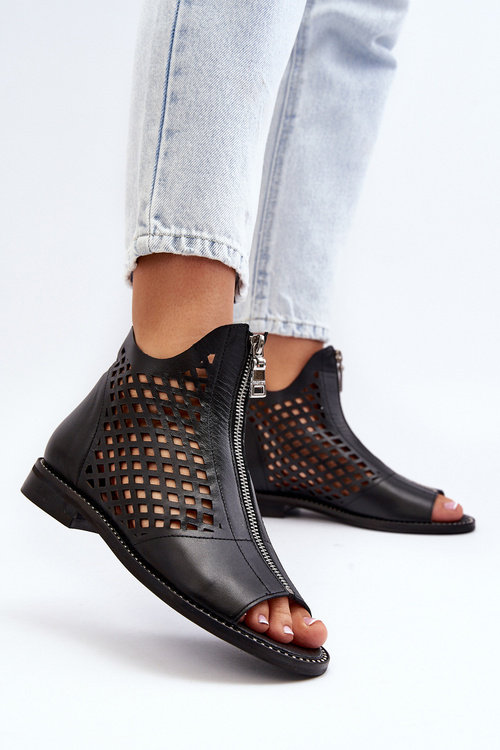 Шкіряні босоніжки Zazoo 977/L із вирізом і блискавкою