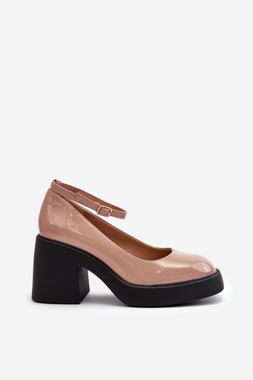 Замшеві туфлі на платформі на масивних підборах бежевого діаметру